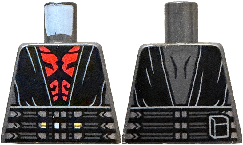 Lego Torso SW Black Sith Robe, Red Chest, Wide Belt with Silver, Yellow and White Shapes, Pouch on Back Pattern / Pearl Dark Gray