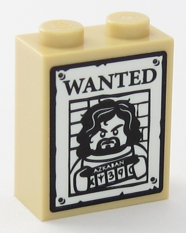 Lego Brick 1 x 2 x 2 with Inside Stud Holder with Sirius Black Minifigure on Wanted Poster Pattern (Sticker) - Set 75955