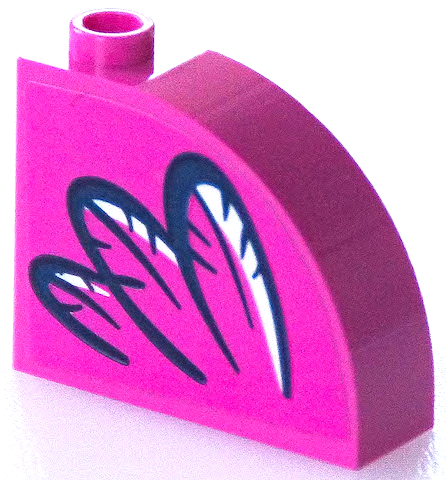 Lego Slope, Curved 3 x 1 x 2 with Hollow Stud with 3 Dark Blue Feathers with White Highlights Pattern Model Right Side (Sticker) - Set 41433 / Dark Pink