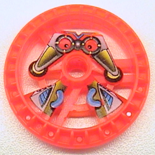 Lego Technic Disc 5 x 5 Notched, Scout Print / Trans-Neon Orange