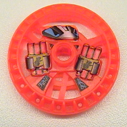 Lego Technic Disc 5 x 5 Notched, Dynamite Print / Trans-Neon Orange