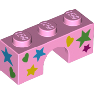 Lego Brick Arch 1 x 3 with Hearts and Stars print / Bright Pink
