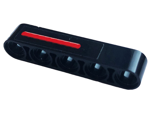 Lego Technic, Liftarm Thick 1 x 5 with Red Stripe and White Highlight Pattern Model Left Side (Sticker) - Set 42110 / Black