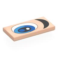 Lego Tile 2 x 4 with White/Blue Eye, Black Eyebrow, Right Print