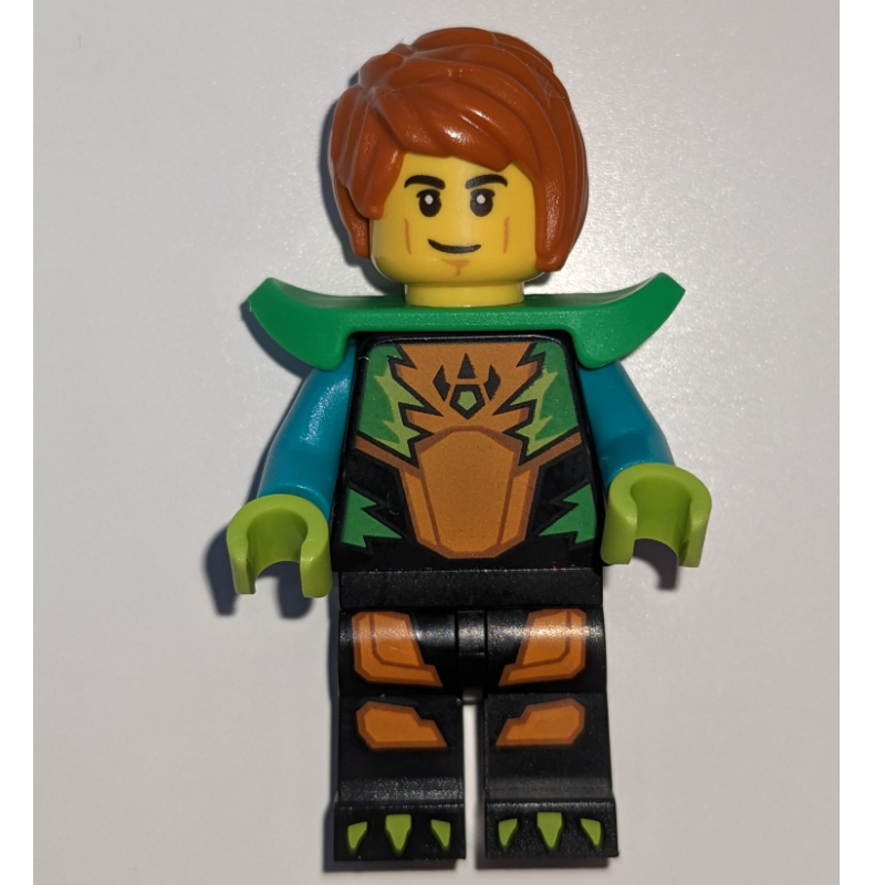 Lego Stunt Rider, Black, Orange, and Green Race Suit