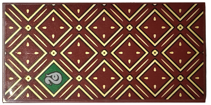 Lego Tile, Modified 4 x 8 Inverted with Studs on Edges with Gold Squares and Lines with Black Outlines and HP Slytherin House Snake on Green Background Pattern (Sticker) - Set 76416
