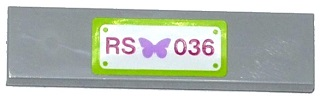 Lego Tile 1 x 4 with Butterfly and 'RS 036' Pattern (Sticker) - Set 41036 / Light Bluish Gray