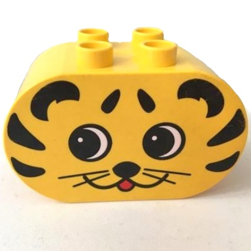 Lego Duplo Brick 2 x 4 x 2 Rounded Ends with Tiger Face Print / Yellow