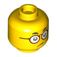 Lego Minifig Head Mr Tang, Eyes Closed with Open Mouth / Eyes Open with Reddish Brown Glasses and Closed Mouth Print / Yellow