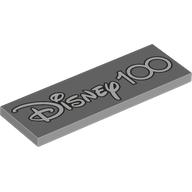 Lego Tile 2 x 6 with White 'DISNEY 100' Print / Light Bluish Gray