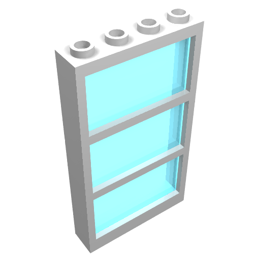 Lego Window 1 x 4 x 6 Frame with 3 Panes, with Fixed Trans-Light Blue Glass / White