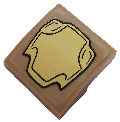 Lego Slope, Curved 2 x 2 x 2/3 with Gold Metal Plate Pattern (Sticker) - Set 76144
