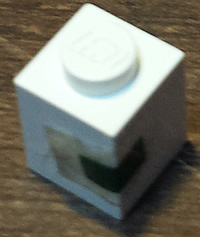 Lego Brick 1 x 1 with Green Rectangle Pattern (Sticker) - Set 1650-1 / White