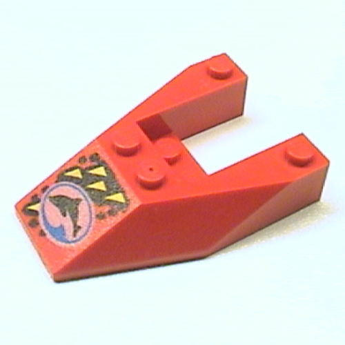 Lego Brick Wedged, Sloped 6 x 4 Cutout, No Stud Notches with Divers Blue Team Logo Print / Red