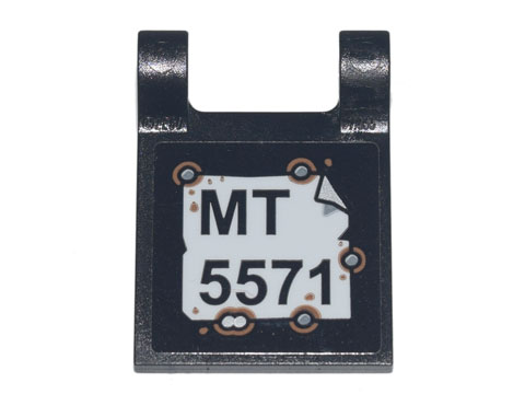 Lego Flag 2 x 2 Square with Flat Edge with Note with 'MT 5571' and Metal Rivets Pattern (Sticker) - Set 70840 / Black