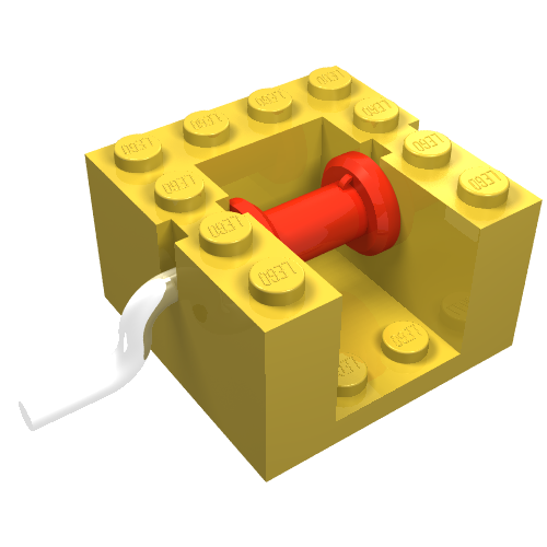 Lego String Reel Winch 4 x 4 x 2 with Metal Handle, Red Drum / Yellow