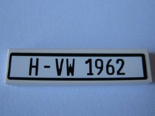 Lego Tile 1 x 4 with Black 'H-VW 1962' Pattern (Sticker) - Set 10220 / White