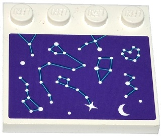 Lego Tile, Modified 4 x 4 with Studs on Edge with White Moon and Constellations on Dark Purple Background Pattern (Sticker) - Set 41116 / White