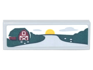 Lego Tile 1 x 3 with Landscape, Road, Barn, Clouds, and Sunset Pattern (Sticker) - Set 10290 / Light Bluish Gray