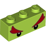 Lego Brick 1 x 3 with Black Eyes and Bushy Red Eyebrows (Bowser Jr) Print / Lime