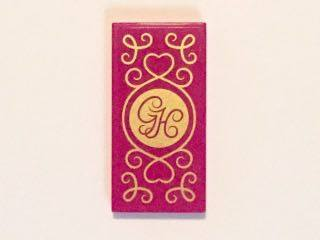 Lego Tile 2 x 4 with Gold 'GH', Hearts and Swirls on Transparent Background Pattern (Sticker) - Set 41101