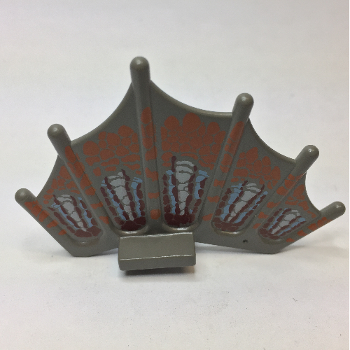 Lego Animal Body Part, Dinosaur, Sail Fin with Orange, Maroon, Light Blue, and White Scale Print / Dark Gray