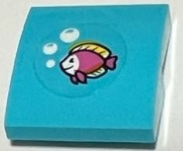 Lego Slope, Curved 2 x 2 x 2/3 with Dark Pink and Yellow Fish and White Bubbles Pattern (Sticker) - Set 41428