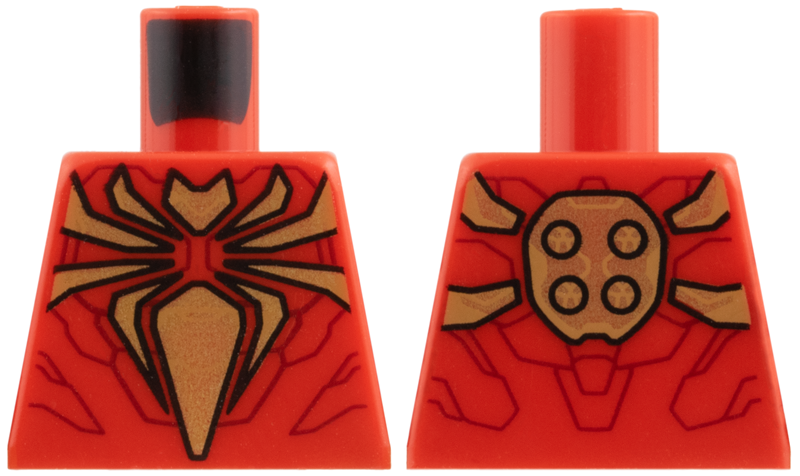 Lego Torso Spider-Man Muscles Outline with Black Outlined Gold Spider Pattern (Iron Spider) / Red