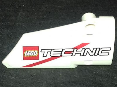 Lego Technic, Panel Fairing # 4 Small Smooth Long, Side B with LEGO TECHNIC Logo and Red Stripe Pattern (Sticker) - Set 42000 / White