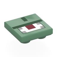 Lego Tile Special 2 x 2 Inverted with Pixelated Dark Green, Dark Red, White and Gray Print (Minecraft Guardian) / Sand Green