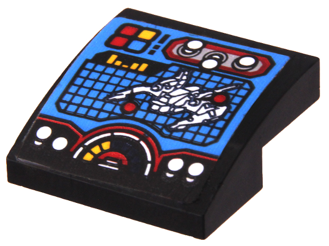 Lego Slope, Curved 2 x 2 x 2/3 with Control Panel, Screen with Vehicle, Lights, Buttons and Switches Pattern (Sticker) - Set 70917