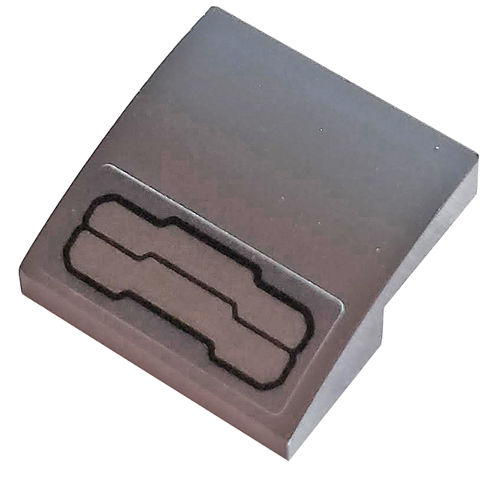 Lego Slope, Curved 2 x 2 x 2/3 with Hull Plate Pattern Angled Up (Sticker) - Set 76124 / Dark Bluish Gray