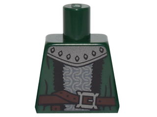 Lego Torso Coat with Silver Armor, Black Trim and Dark Brown Belt over Chain Mail Pattern / Dark Green