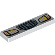 Lego Tile 1 x 4 with Vehicle Angled Headlights, Indicators and Grill Print / White