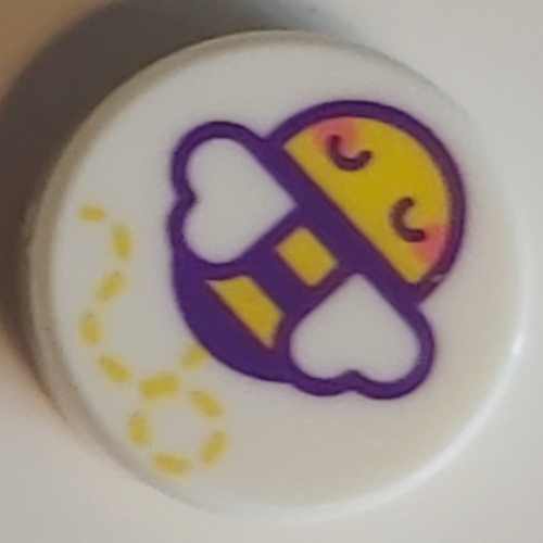 Lego Tile Round 1 x 1 with Bee, Dark Purple Hearts for Wings Print