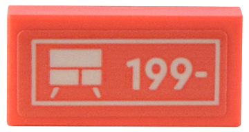 Lego Tile 1 x 2 with Price Sign with White Border, Cabinet, and '199-' Pattern (Sticker) - Set 41732