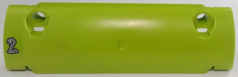 Lego Technic, Panel Curved 11 x 3 with 2 Pin Holes through Panel Surface with Silver Cobra Snake Logo Pattern Model Left Side (Sticker) - Set 42138 / Lime