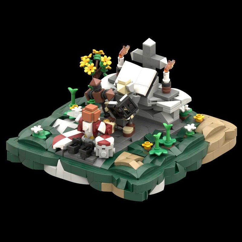 Lego The knight gets the blessing at the stone altar.