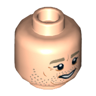 Lego Minifig Head Owen Lars, Dark Tan Eyebrows, White Pupils, Stubble and Age Lines Print / Light Nougat
