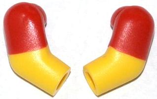 Lego Arm, (Matching Left and Right) Pair with Molded Red Short Sleeves  Pattern / Yellow