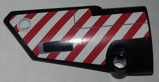 Lego Technic, Panel Fairing # 3 Small Smooth Long, Side A with Red and White Danger Stripes Pattern (Sticker) - Set 9395 / Black