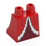 Lego Hips and Legs Under Dress/Robe with White Furls, Dark Red Lower Dress Print / Red