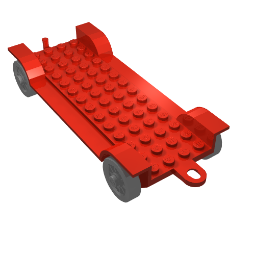 Lego Fabuland, Vehicle Base, Car Chassis 14 x 6.5 with Tow-Hook and Light-Gray Wheels / Red