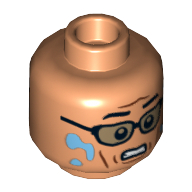 Lego Minifig Head Ian Malcolm, Glasses, Water Drops, Scared, Clenched Teeth / Open Teeth Print / Nougat