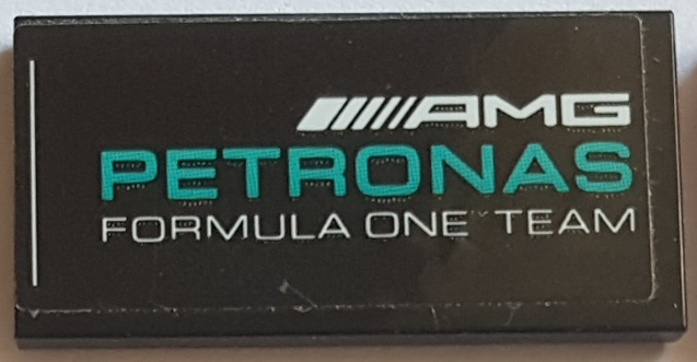 Lego Tile 2 x 4 with Dark Turquoise and White 'AMG PETRONAS FORMULA ONE TEAM' Pattern (Sticker) - Set 75883