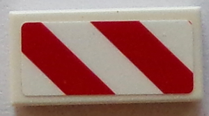 Lego Tile 1 x 2 with Red and White Danger Stripes (Two Red Stripes) Pattern Model Right Side (Sticker) - Set 60073
