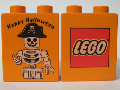 Lego Duplo, Brick 1 x 2 x 2 with Halloween 2003 Happy Halloween Pattern (LEGO Logo)