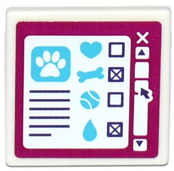 Lego Road Sign 2 x 2 Square with Open O Clip with Paw Print, Heart, Bone, Tennis Ball and Water Drop on Computer Screen Pattern (Sticker) - Set 41124