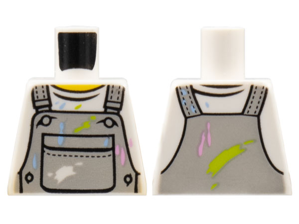 Lego Torso Crew Neck Shirt with Light Bluish Gray Overalls with Breast Pocket and Paint Stains Pattern / White