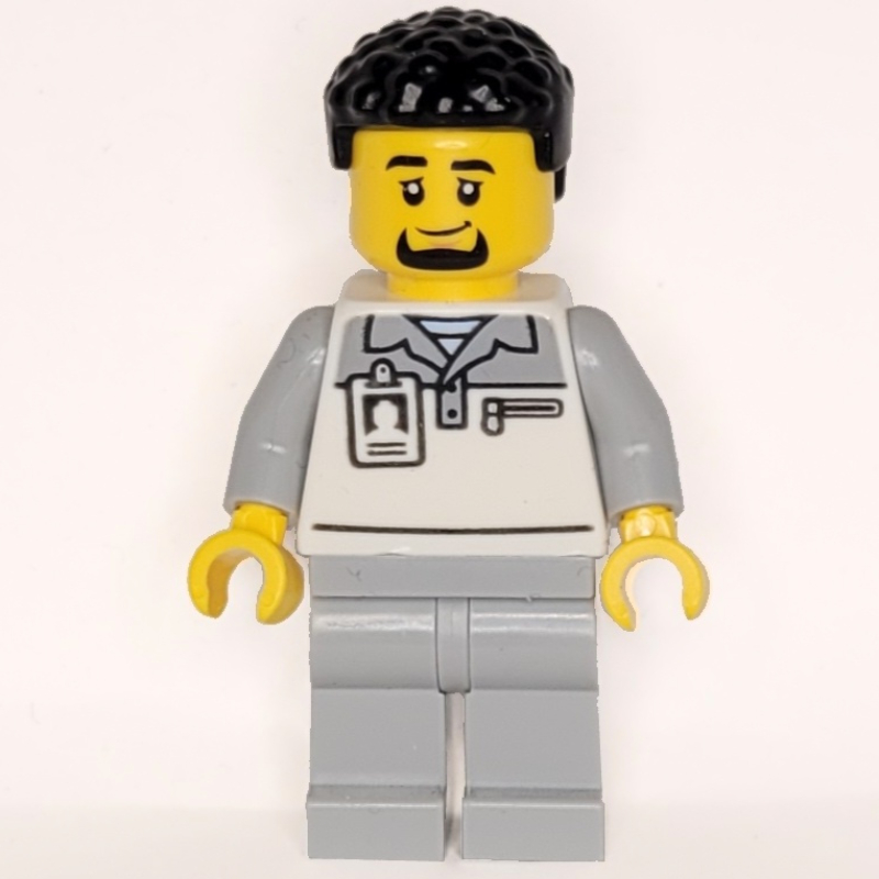 Lego Garage Worker, White/Light Bluish Grey Suit, Black Hair
